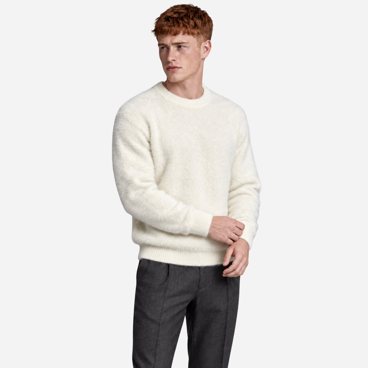 Men’s Fluffy Crew-Neck Textured Jumper-Fowsa
