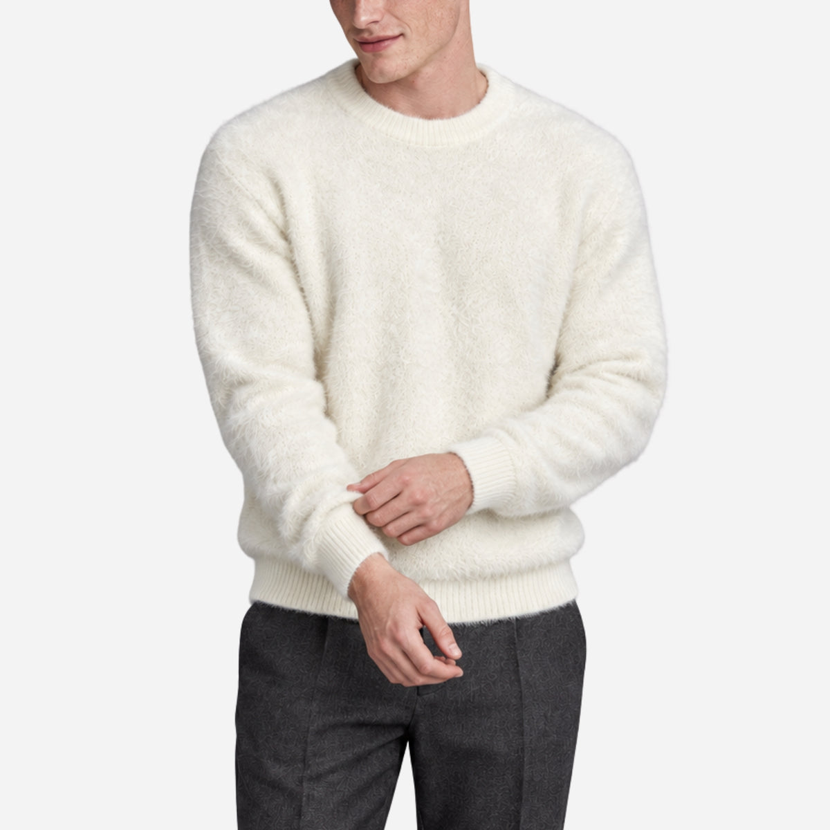 Men’s Fluffy Crew-Neck Textured Jumper-Fowsa