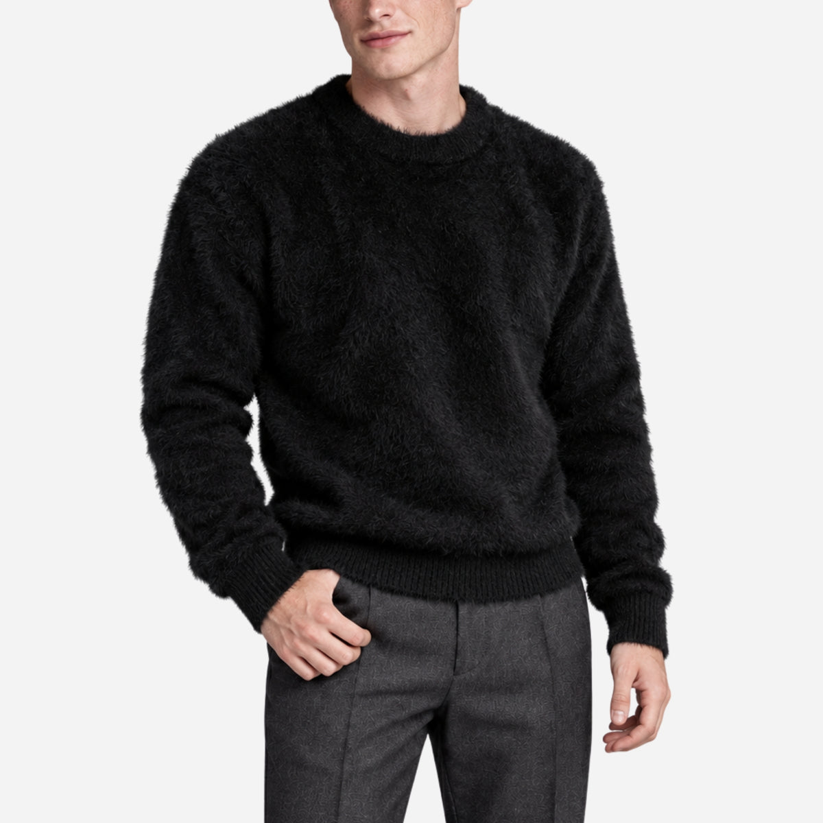 Men’s Fluffy Crew-Neck Textured Jumper-Fowsa