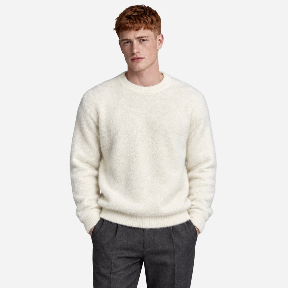 Men’s Fluffy Crew-Neck Textured Jumper-Fowsa