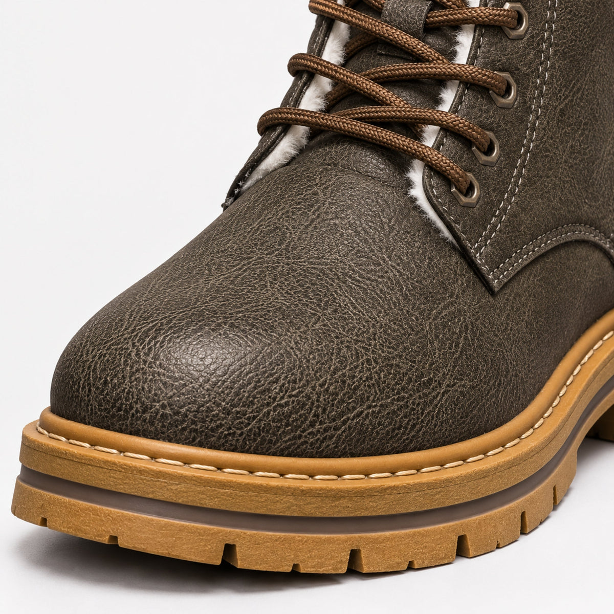 Men's Fur-Lined Lace-Up Ankle Boots-Fowsa