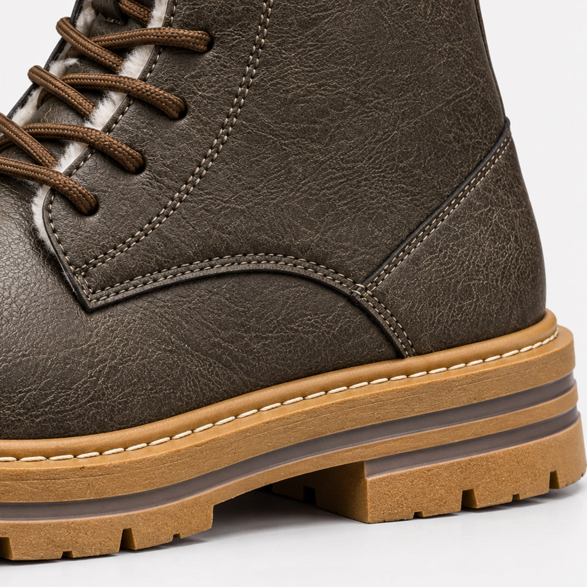 Men's Fur-Lined Lace-Up Ankle Boots-Fowsa