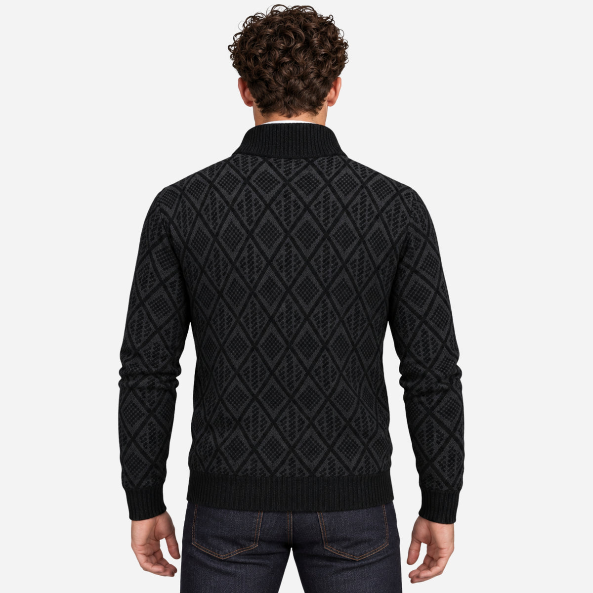Men’s Geometric Full-Zip Stand-Collar Jumper-Fowsa