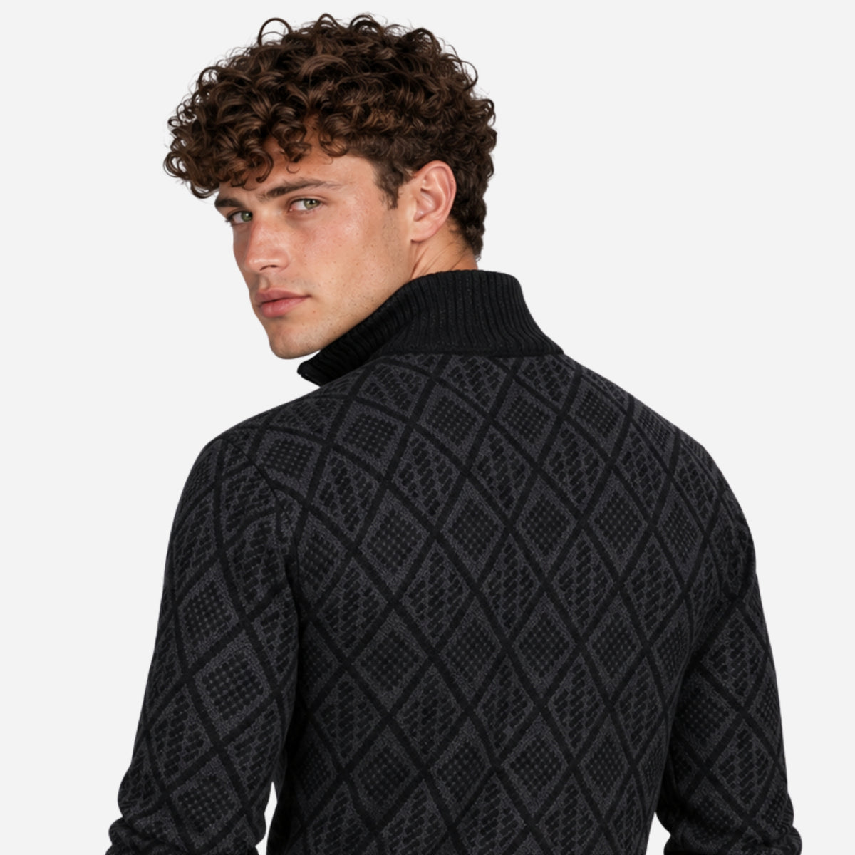 Men’s Geometric Full-Zip Stand-Collar Jumper-Fowsa