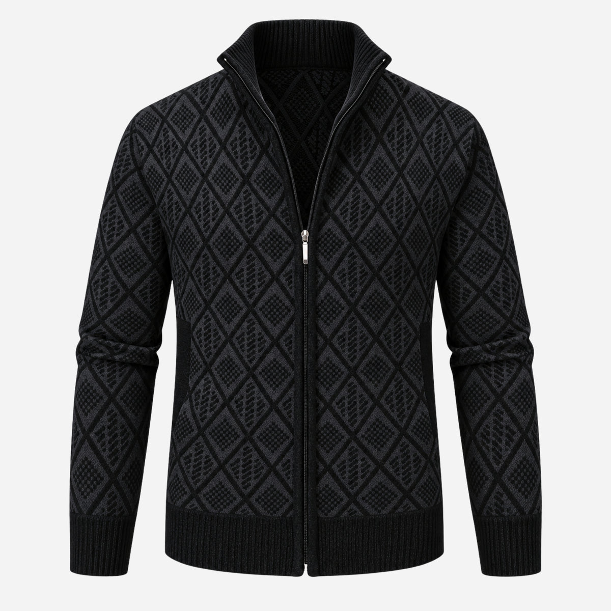 Men’s Geometric Full-Zip Stand-Collar Jumper-Fowsa
