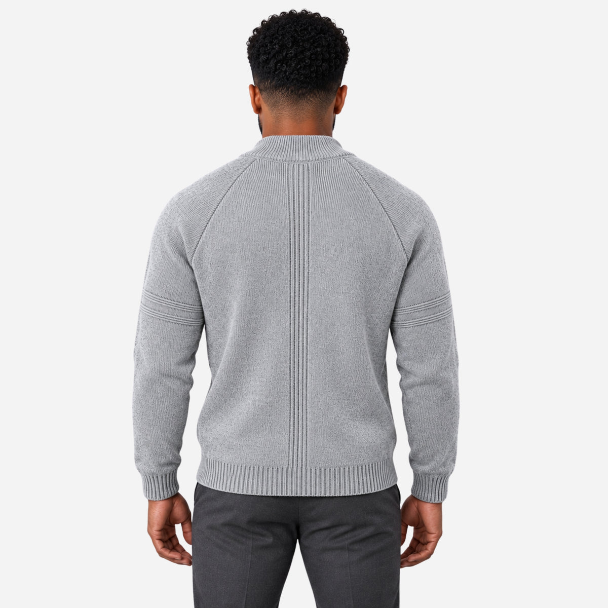 Men’s Geometric Panel Full-Zip Cardigan Jumper-Fowsa