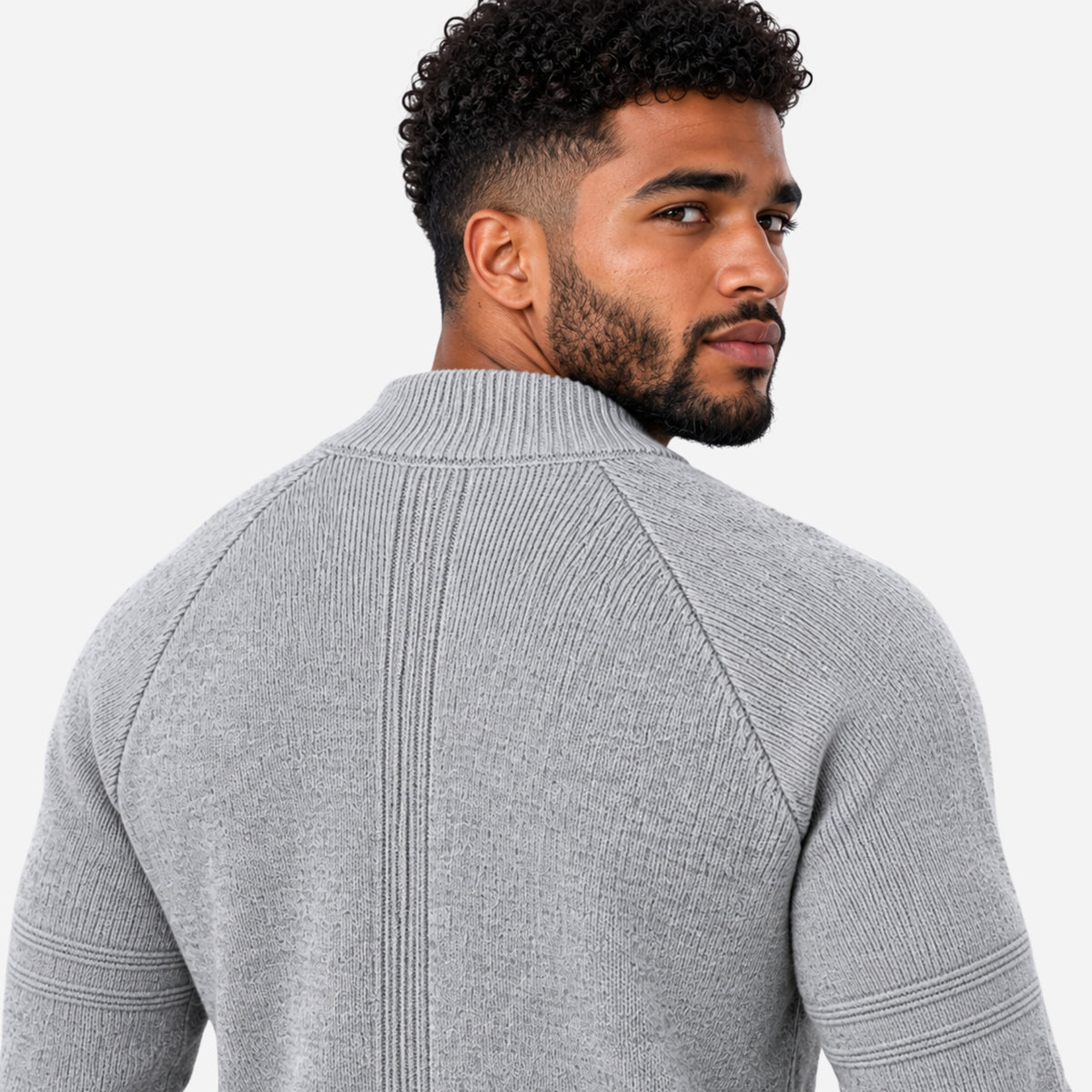 Men’s Geometric Panel Full-Zip Cardigan Jumper-Fowsa