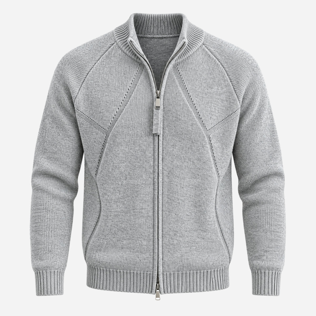 Men’s Geometric Panel Full-Zip Cardigan Jumper-Fowsa