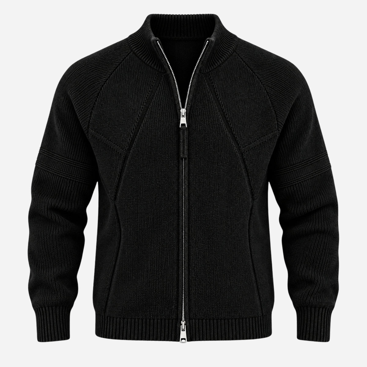 Men’s Geometric Panel Full-Zip Cardigan Jumper-Fowsa
