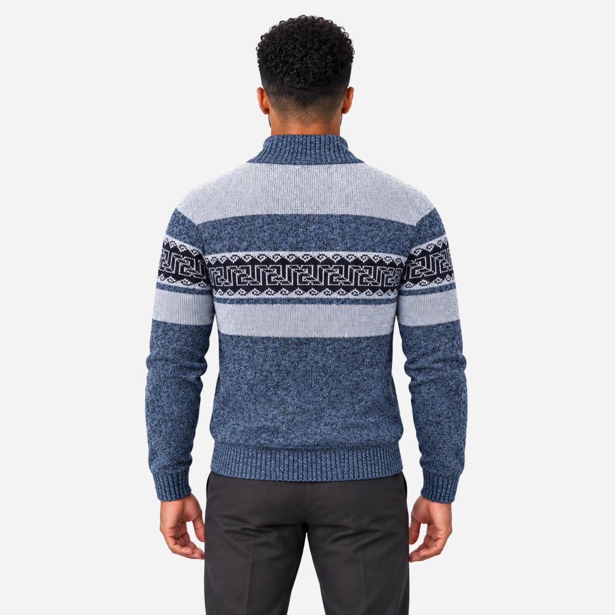 Men’s Geometric Plush-Lined Zip-Up Jumper-Fowsa