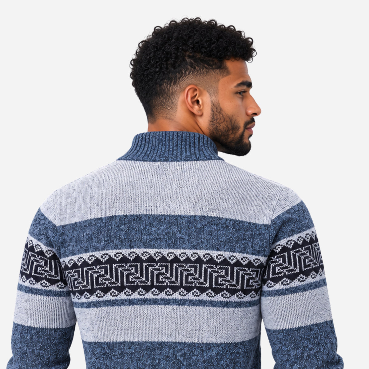 Men’s Geometric Plush-Lined Zip-Up Jumper-Fowsa