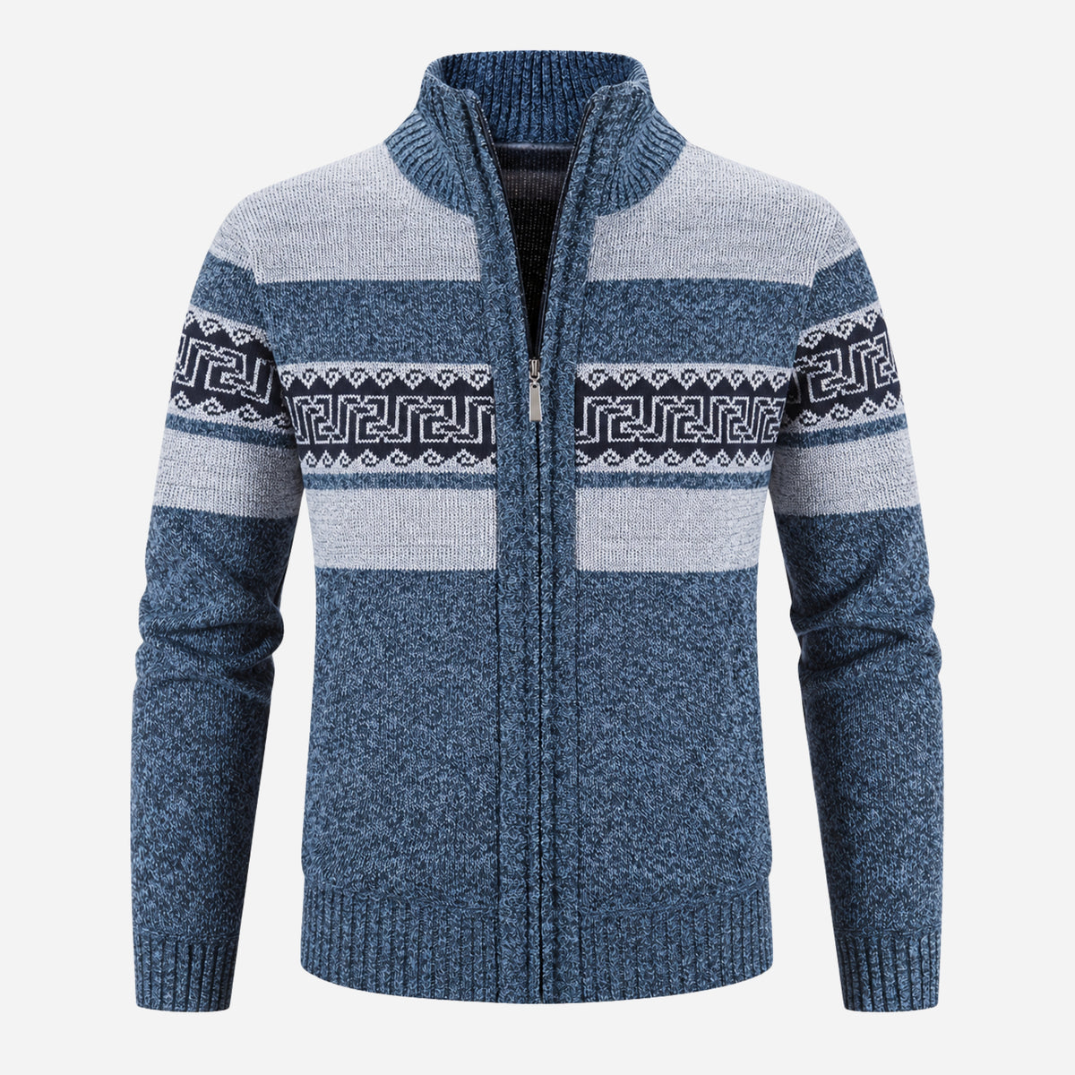 Men’s Geometric Plush-Lined Zip-Up Jumper-Fowsa
