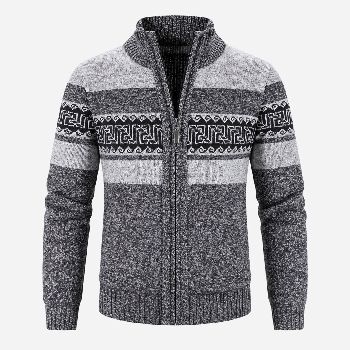 Men’s Geometric Plush-Lined Zip-Up Jumper-Fowsa