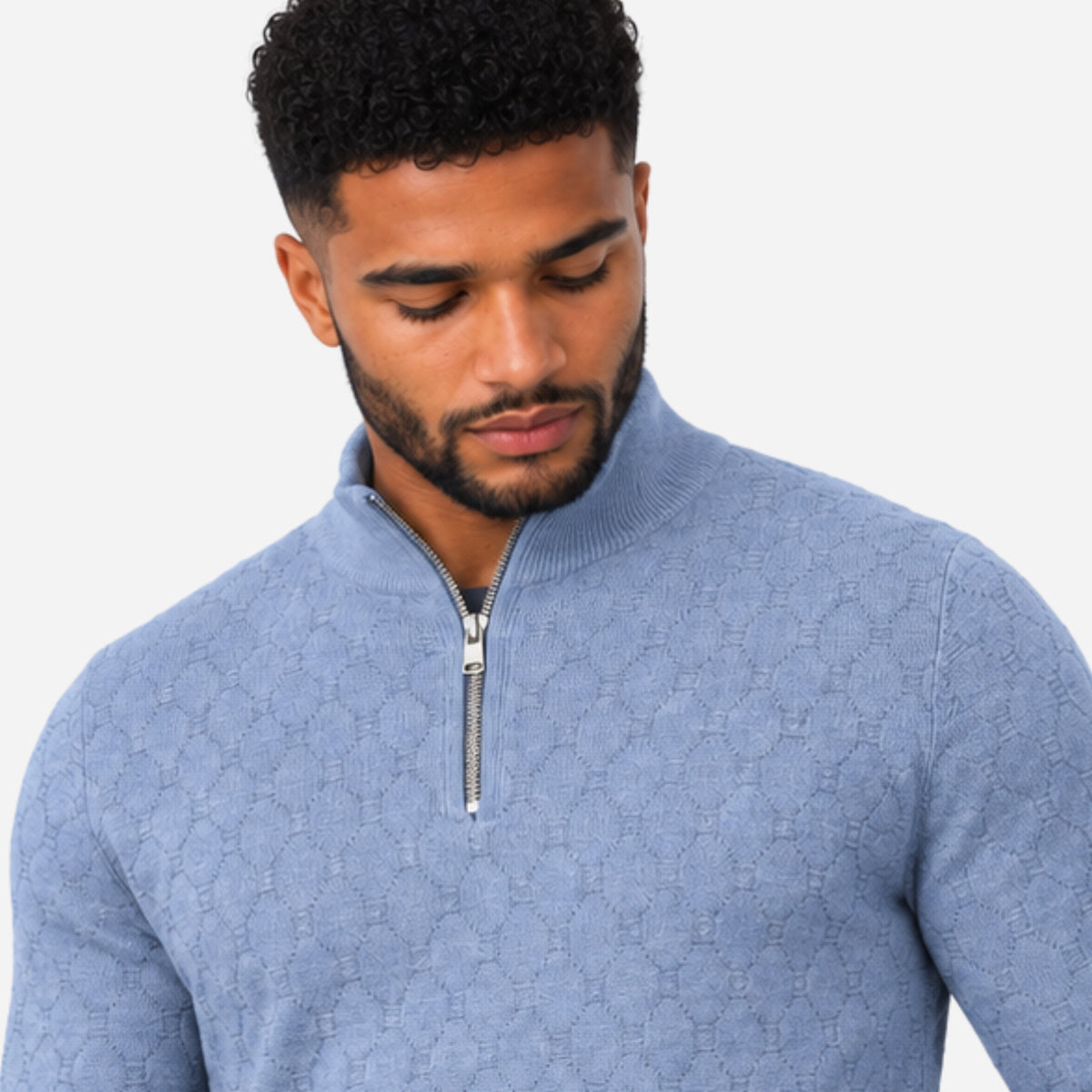 Men’s Geometric Quarter-Zip Knitted Jumper-Fowsa