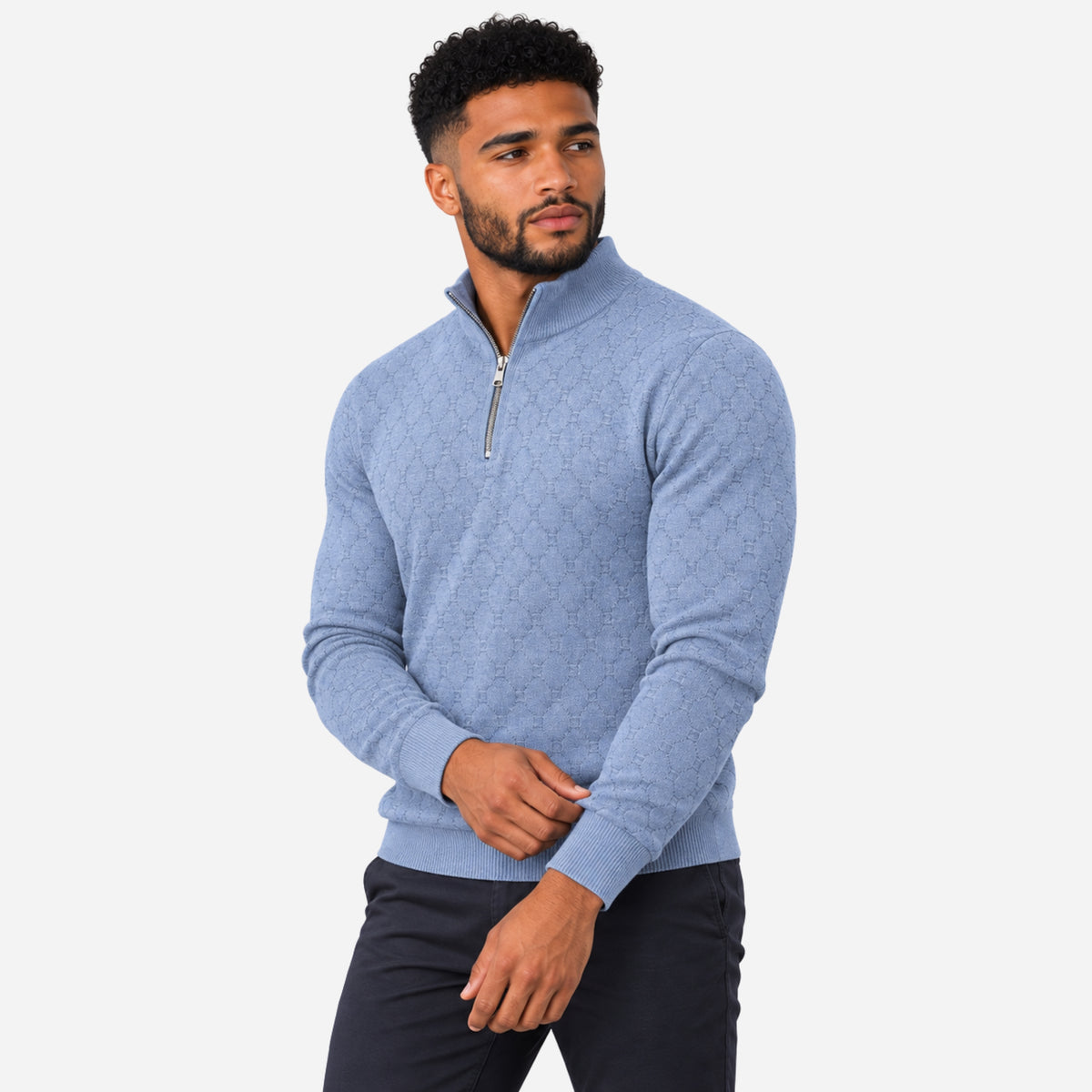 Men’s Geometric Quarter-Zip Knitted Jumper-Fowsa