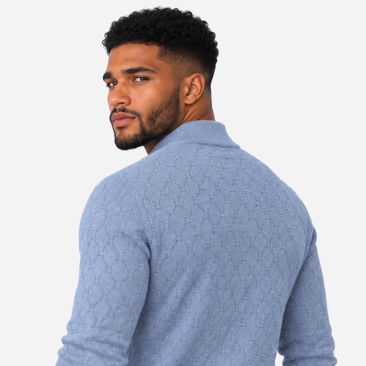 Men’s Geometric Quarter-Zip Knitted Jumper-Fowsa