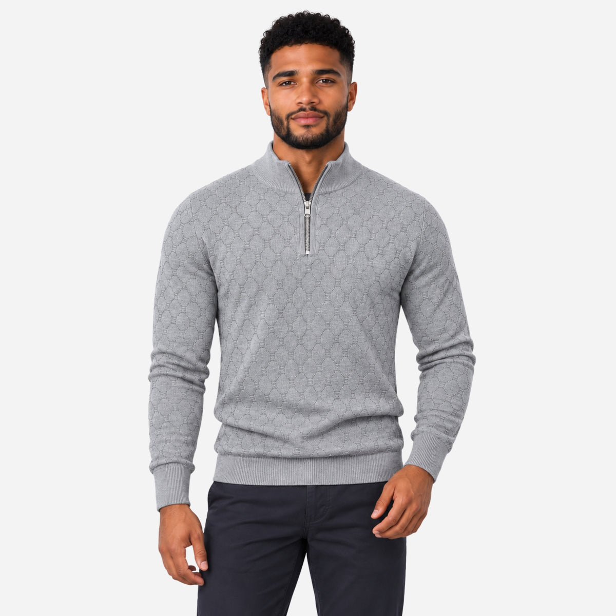 Men’s Geometric Quarter-Zip Knitted Jumper-Fowsa