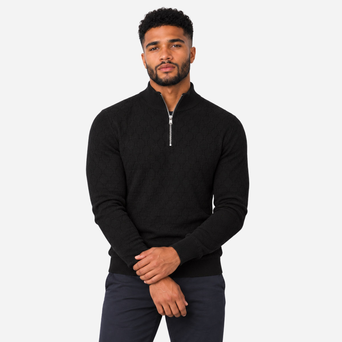 Men’s Geometric Quarter-Zip Knitted Jumper-Fowsa