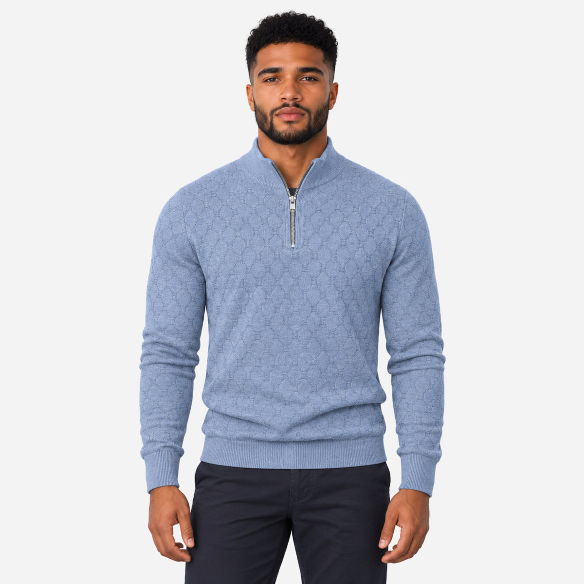 Men’s Geometric Quarter-Zip Knitted Jumper-Fowsa