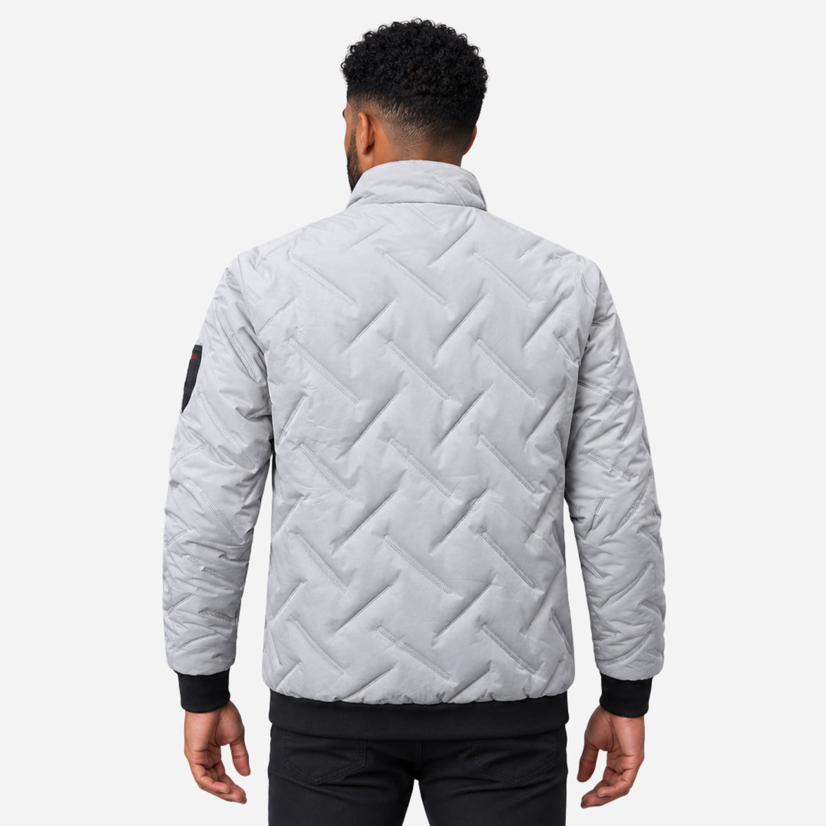 Men’s Geometric Quilted Zip Jacket-Fowsa