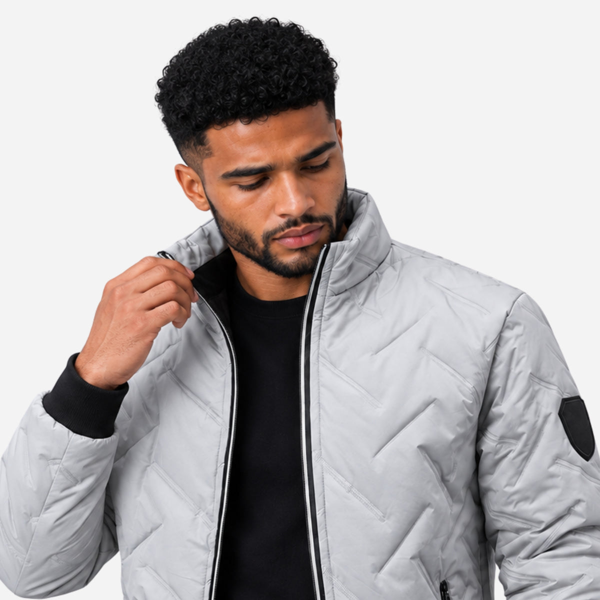 Men’s Geometric Quilted Zip Jacket-Fowsa