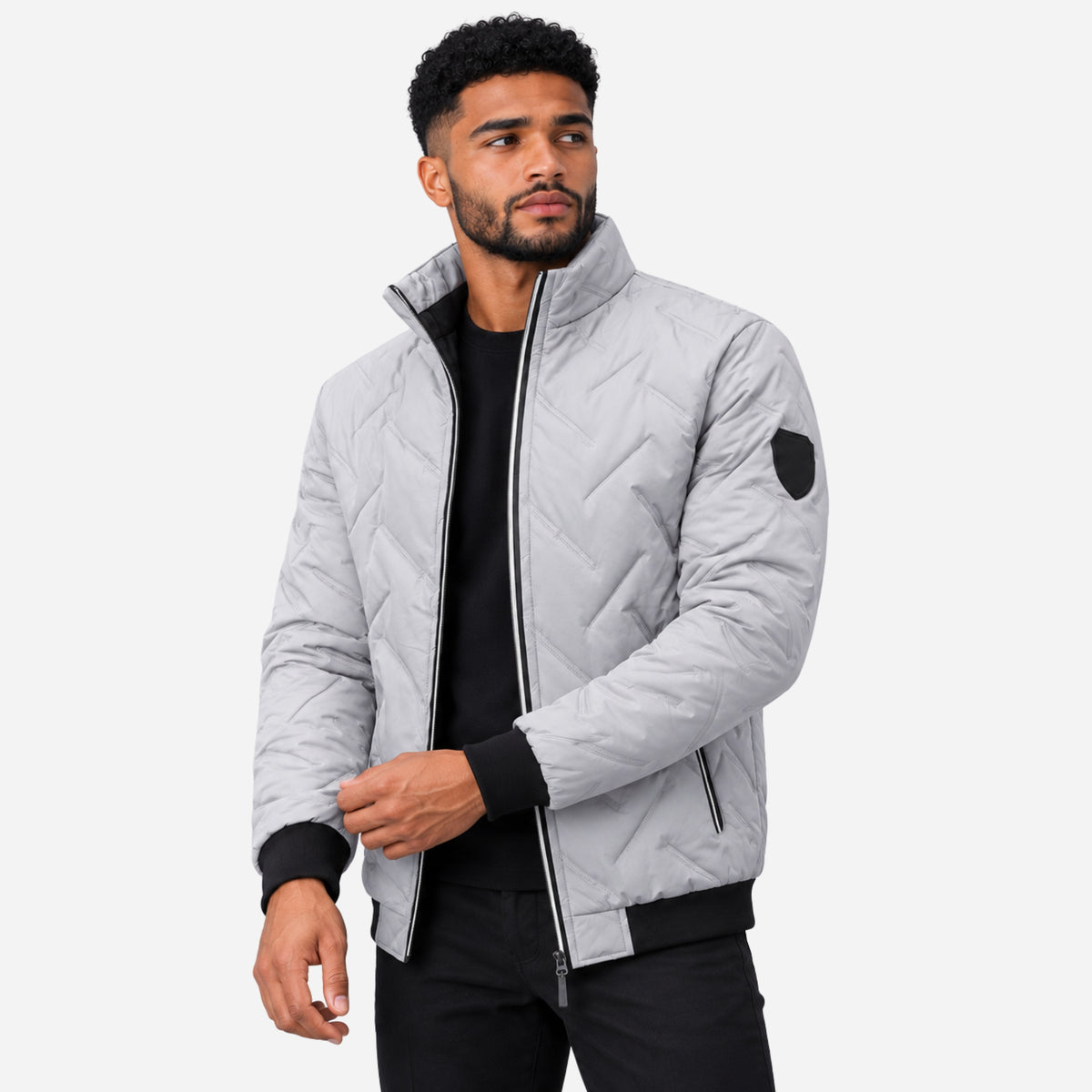 Men’s Geometric Quilted Zip Jacket-Fowsa