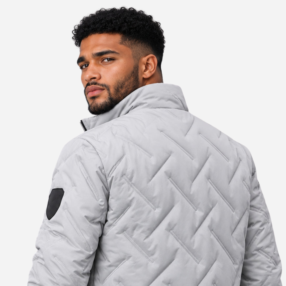 Men’s Geometric Quilted Zip Jacket-Fowsa