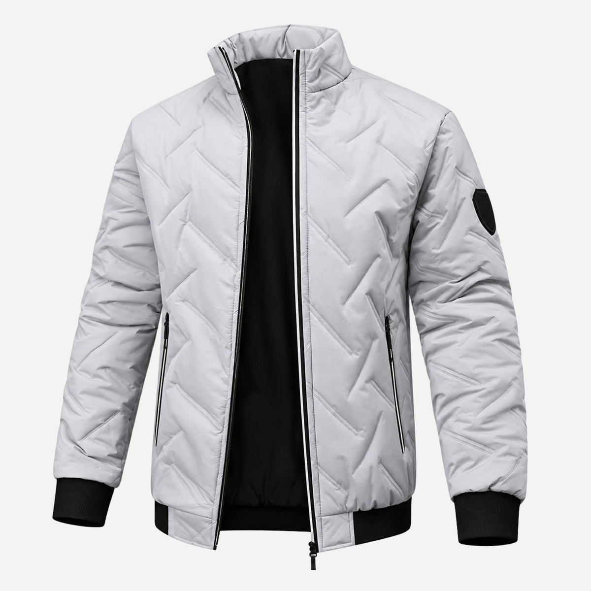 Men’s Geometric Quilted Zip Jacket-Fowsa