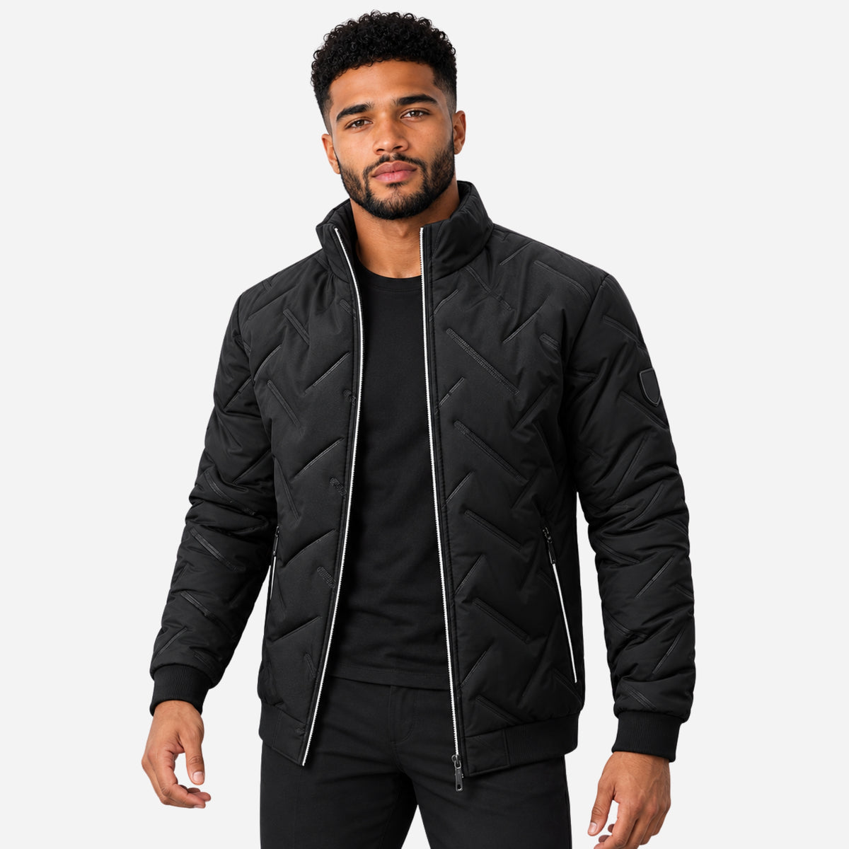 Men’s Geometric Quilted Zip Jacket-Fowsa