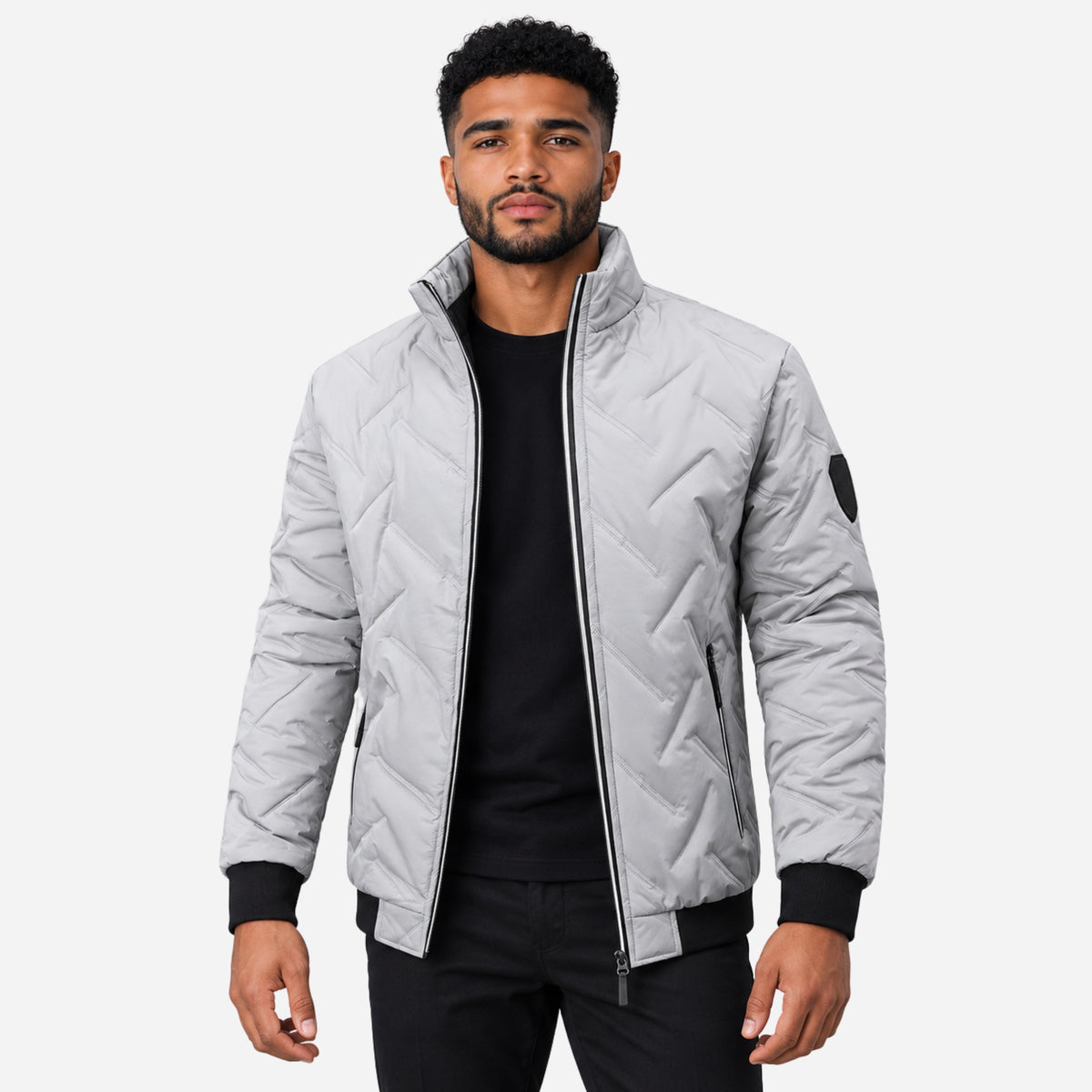 Men’s Geometric Quilted Zip Jacket-Fowsa