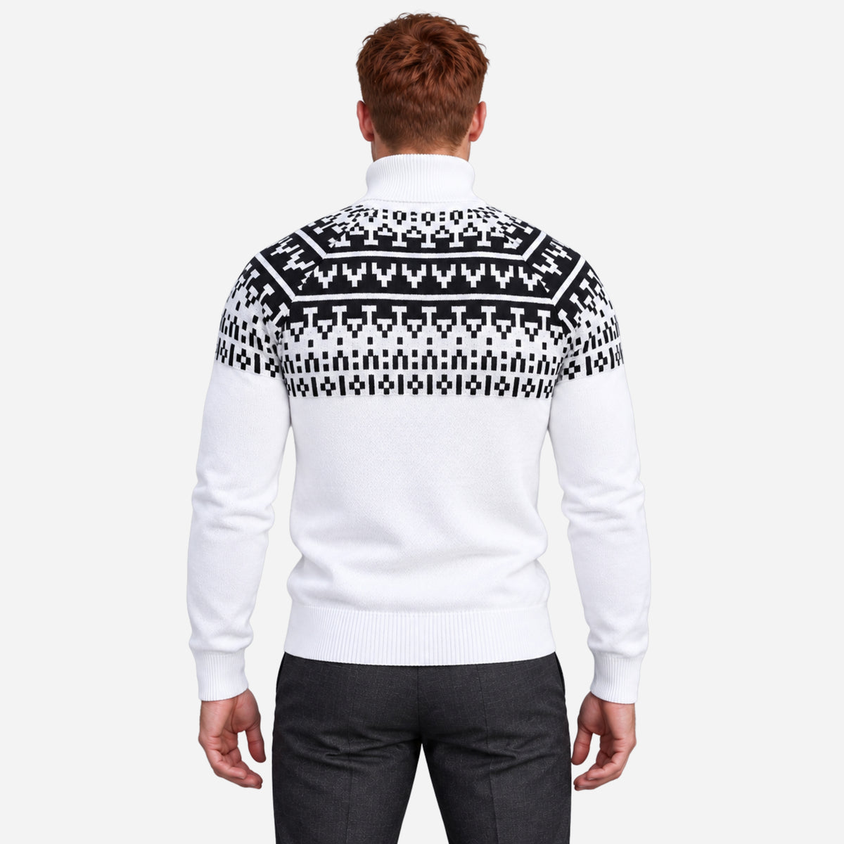 Men’s Geometric Yoke Turtleneck Knitted Jumper-Fowsa