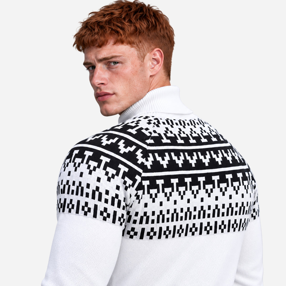 Men’s Geometric Yoke Turtleneck Knitted Jumper-Fowsa