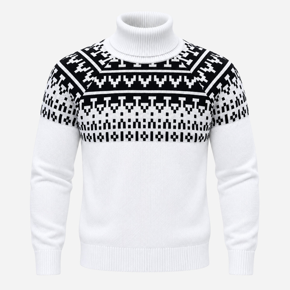 Men’s Geometric Yoke Turtleneck Knitted Jumper-Fowsa
