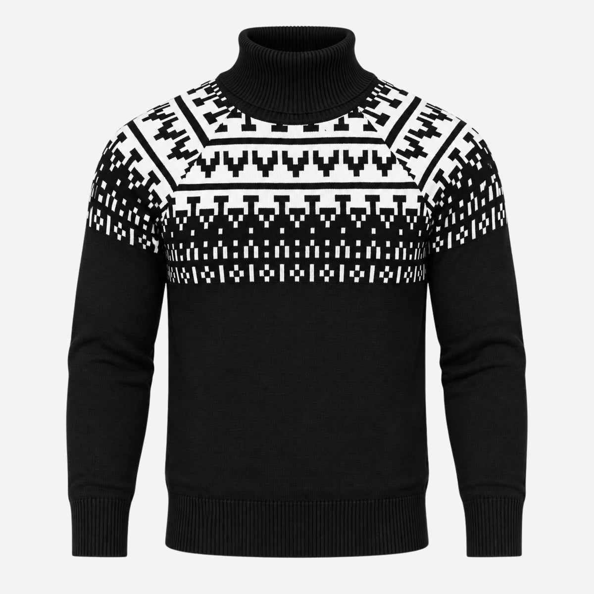 Men’s Geometric Yoke Turtleneck Knitted Jumper-Fowsa