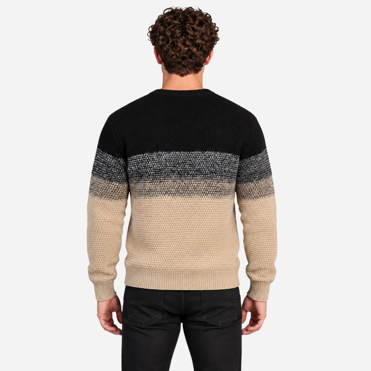 Men’s Gradient Colour-Block Crew-Neck Knit Jumper-Fowsa