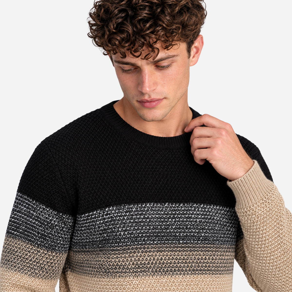 Men’s Gradient Colour-Block Crew-Neck Knit Jumper-Fowsa