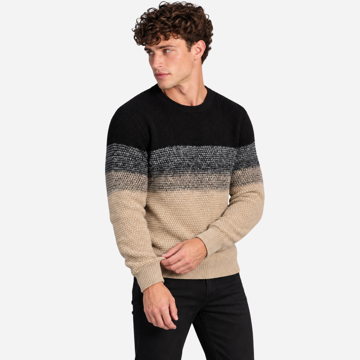 Men’s Gradient Colour-Block Crew-Neck Knit Jumper-Fowsa