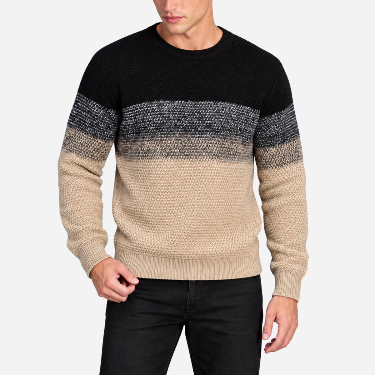 Men’s Gradient Colour-Block Crew-Neck Knit Jumper-Fowsa