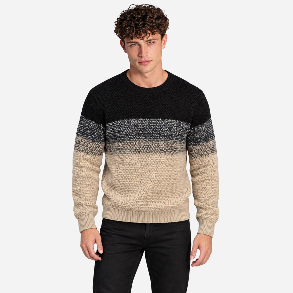 Men’s Gradient Colour-Block Crew-Neck Knit Jumper-Fowsa