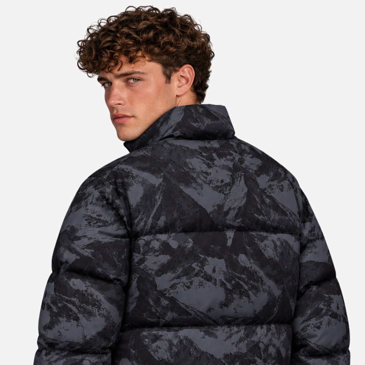 Men’s Graphic-Print Stand-Collar Puffer Jacket-Fowsa
