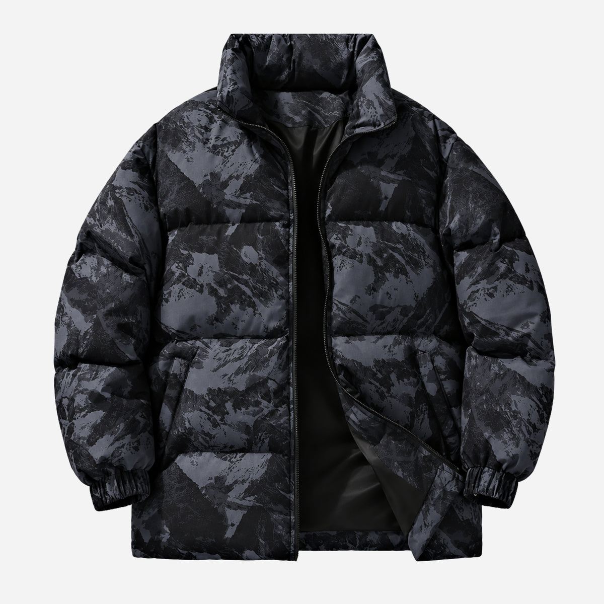 Men’s Graphic-Print Stand-Collar Puffer Jacket-Fowsa
