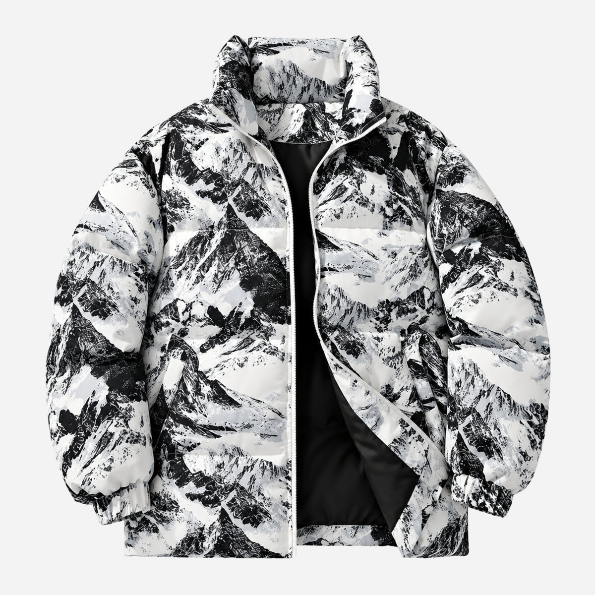 Men’s Graphic-Print Stand-Collar Puffer Jacket-Fowsa