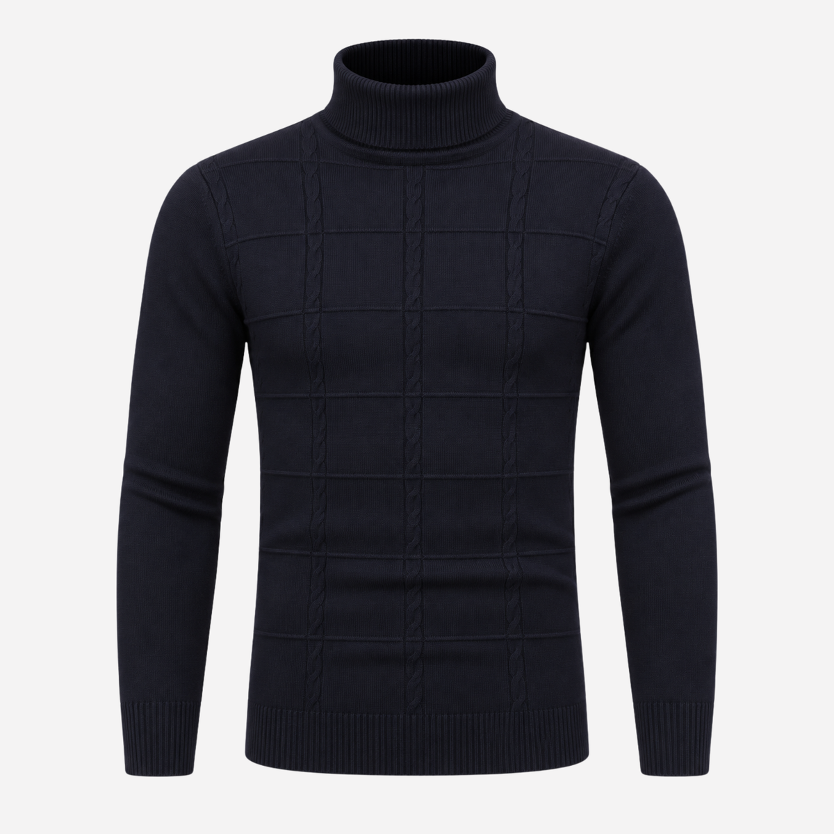 Men’s Grid Cable-Knit Turtleneck Jumper-Fowsa