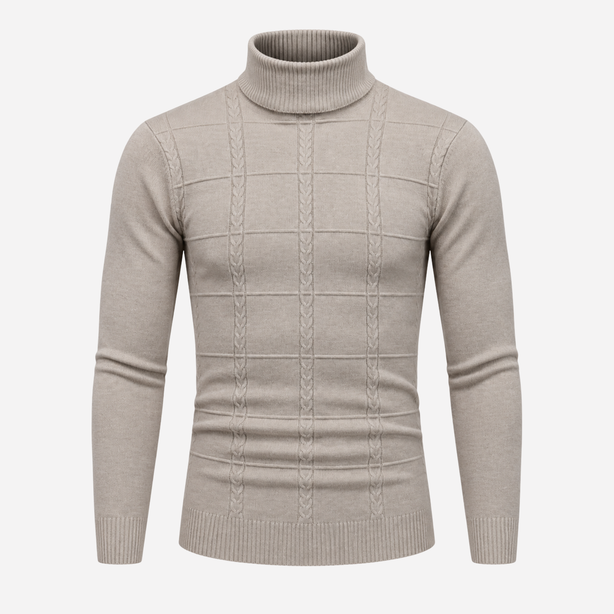 Men’s Grid Cable-Knit Turtleneck Jumper-Fowsa