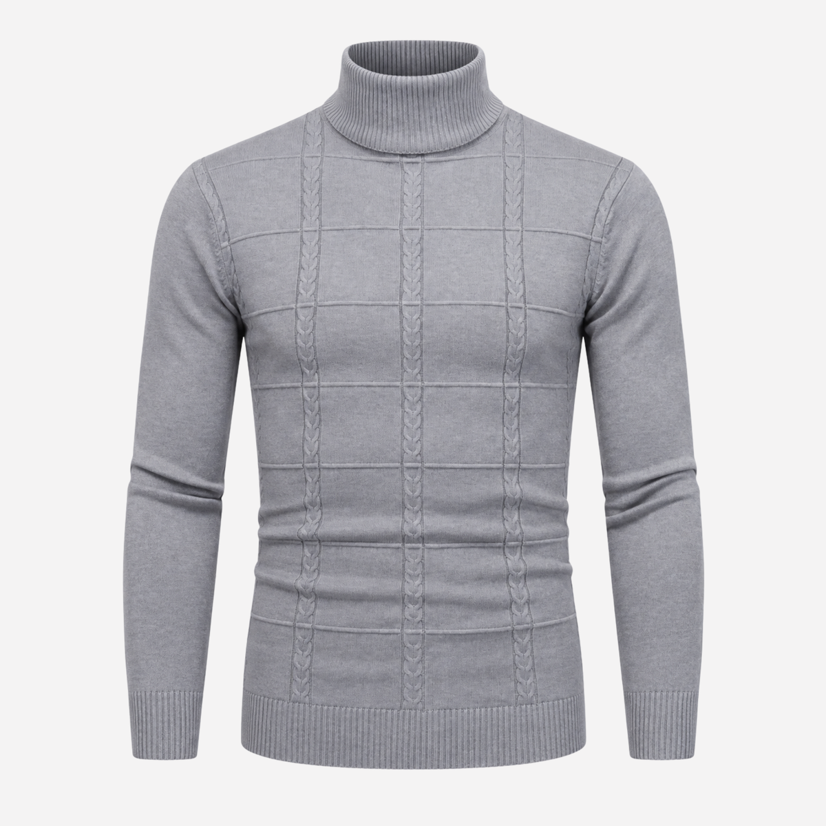 Men’s Grid Cable-Knit Turtleneck Jumper-Fowsa