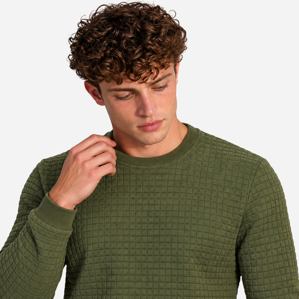 Men’s Grid-Textured Crew-Neck Jumper-Fowsa