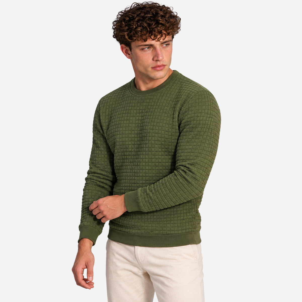 Men’s Grid-Textured Crew-Neck Jumper-Fowsa