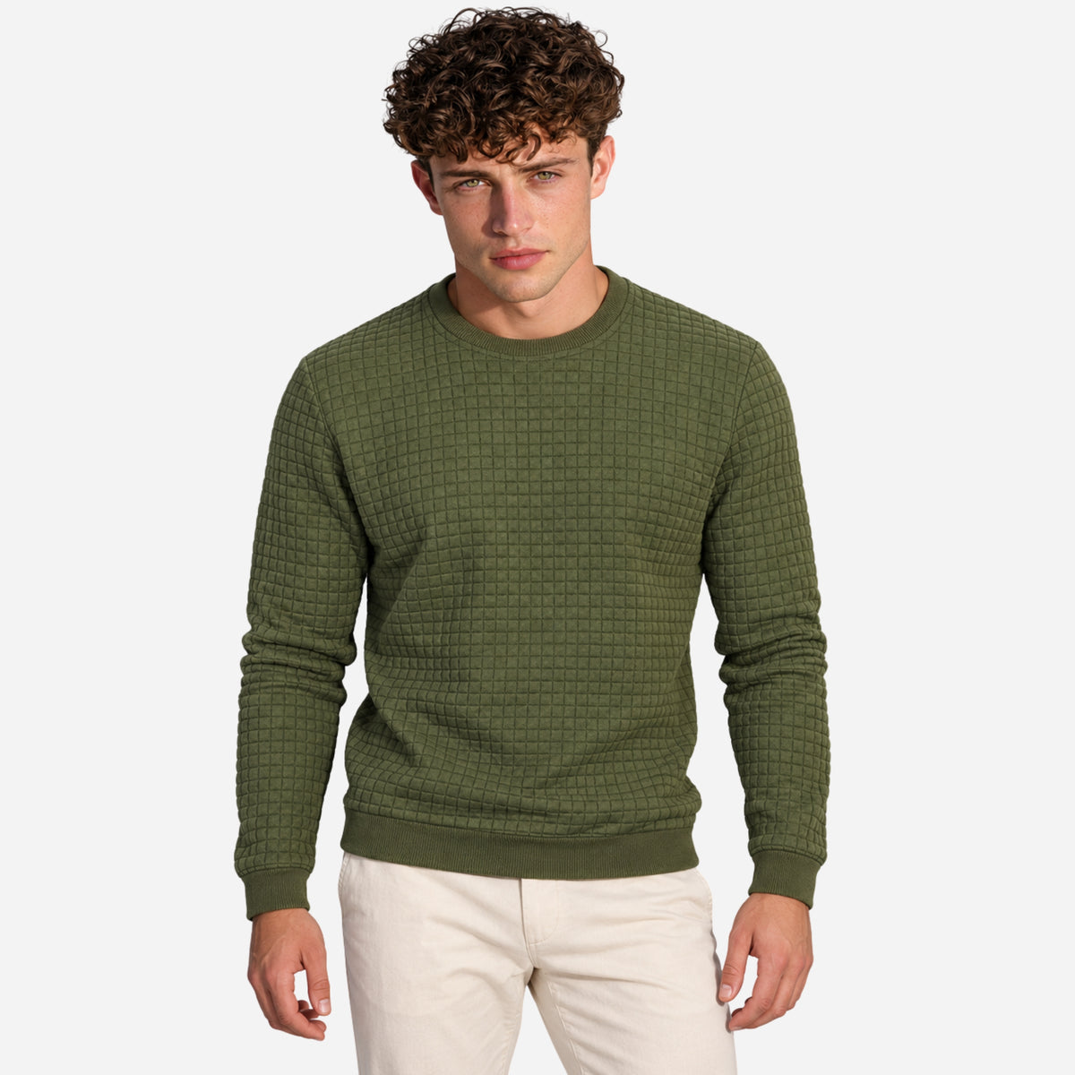 Men’s Grid-Textured Crew-Neck Jumper-Fowsa