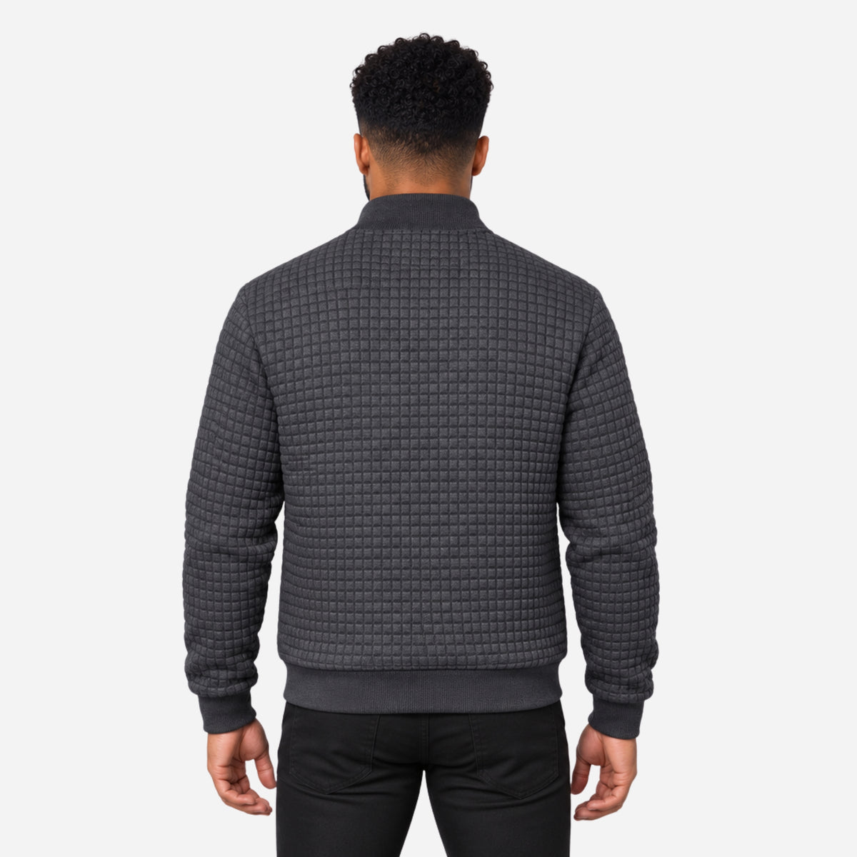 Men’s Grid-Textured Zip-Front Jacket-Fowsa