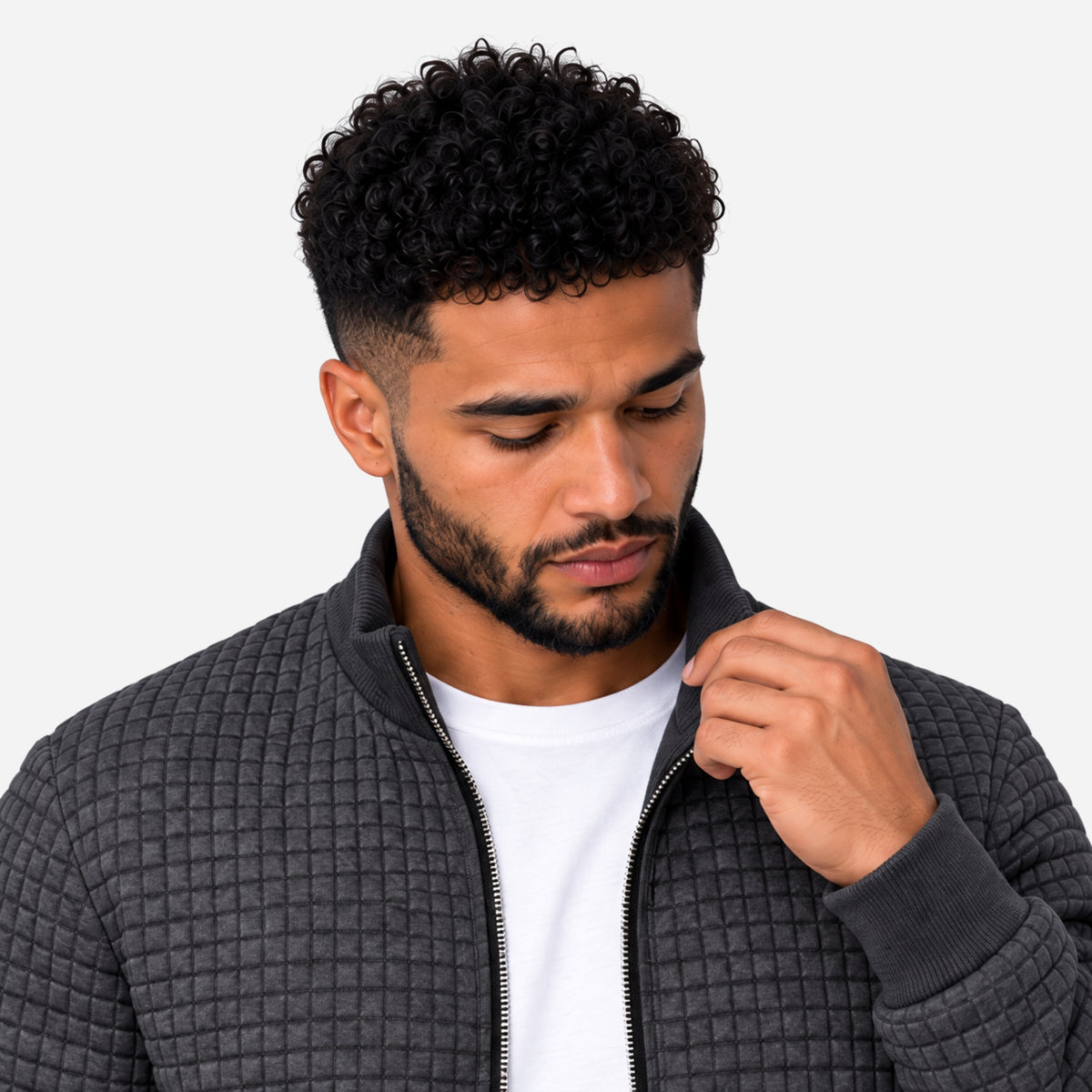 Men’s Grid-Textured Zip-Front Jacket-Fowsa